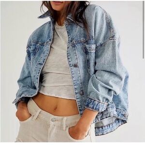 We The Free Light Wash Blue Oversized Jean Jacket
